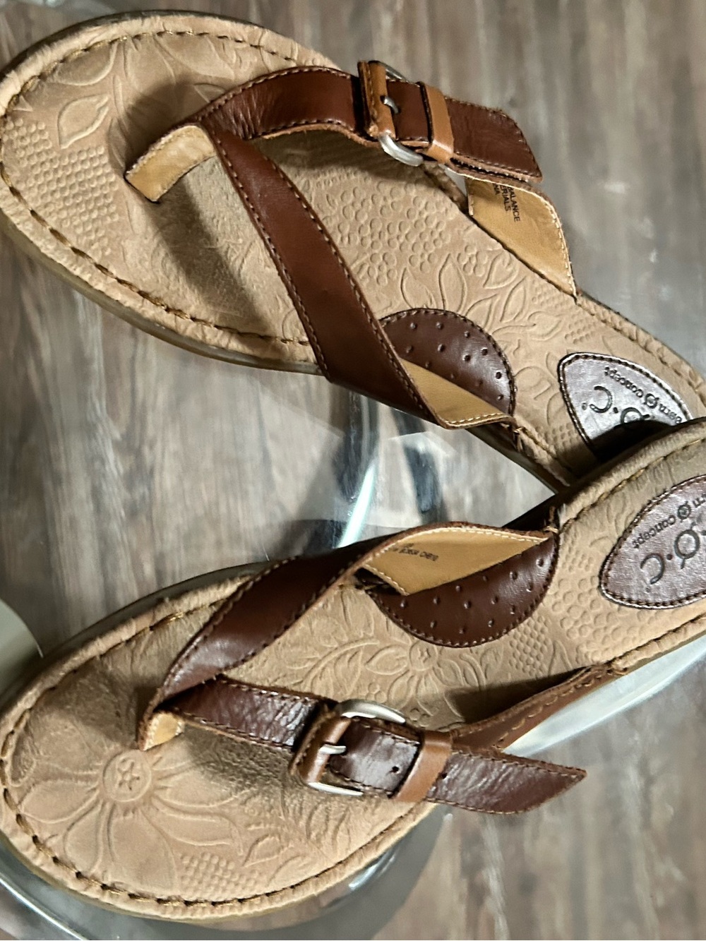 b.o.c. Brown Leather Buckle Thong Sandals